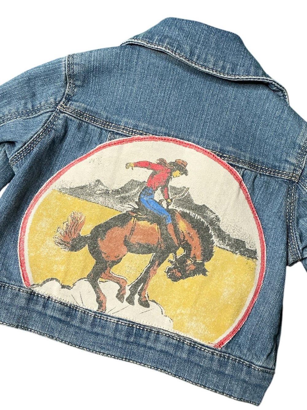 Western Upcycled Horse Theme Baby Denim Jacket Rodeo Unisex Bronco